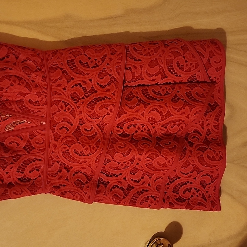 BCBG red lace short dress  With Ruffles size 0 - Picture 6 of 7